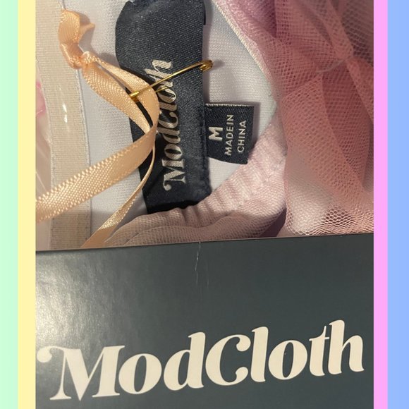 ModCloth Strapless Pastel Rainbow Mesh Sweetheart Midi Dress NWT - Picture 5 of 5